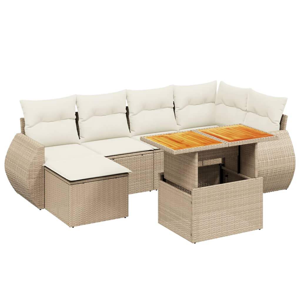 Set Divani da Giardino 7 pz con Cuscini Beige in Polyrattan - homemem39