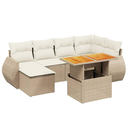 Set Divani da Giardino 7 pz con Cuscini Beige in Polyrattan - homemem39