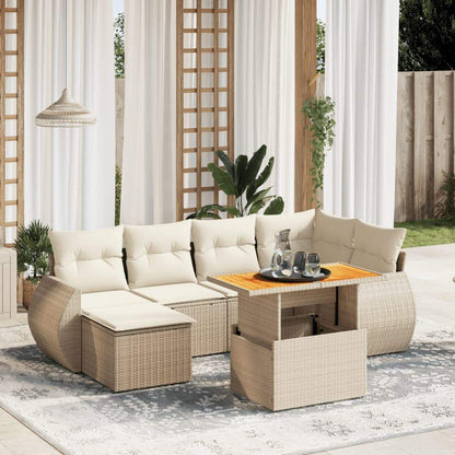Set Divani da Giardino 7 pz con Cuscini Beige in Polyrattan - homemem39