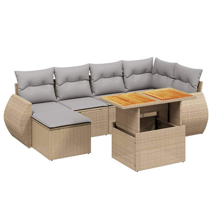 Set Divani da Giardino 7 pz con Cuscini Beige in Polyrattan - homemem39