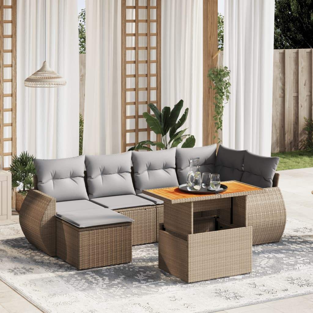 Set Divani da Giardino 7 pz con Cuscini Beige in Polyrattan - homemem39