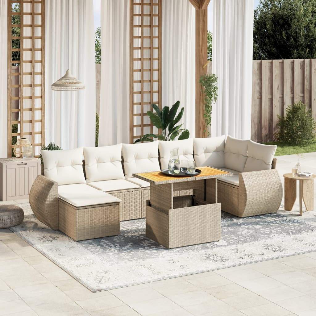 Set Divano da Giardino 8 pz con Cuscini Beige in Polyrattan - homemem39