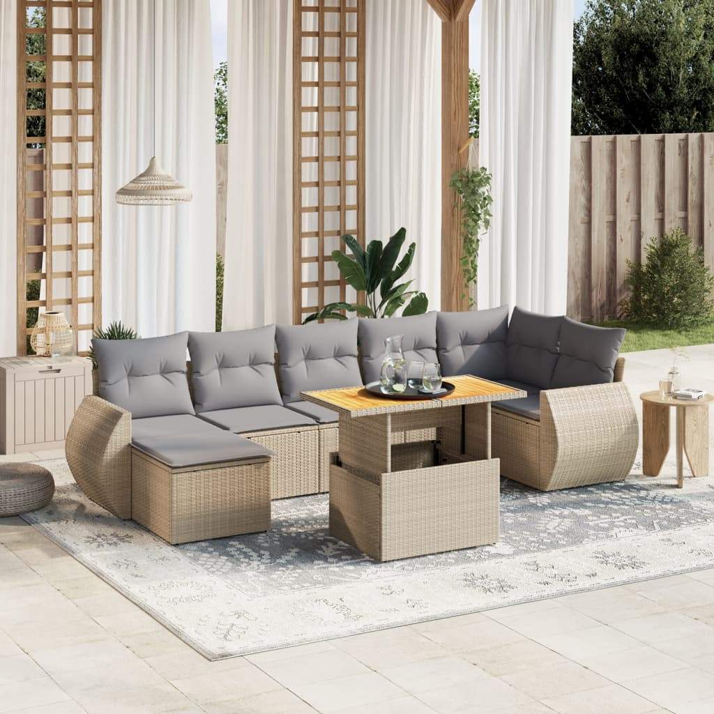 Set Divano da Giardino 8 pz con Cuscini Beige in Polyrattan - homemem39