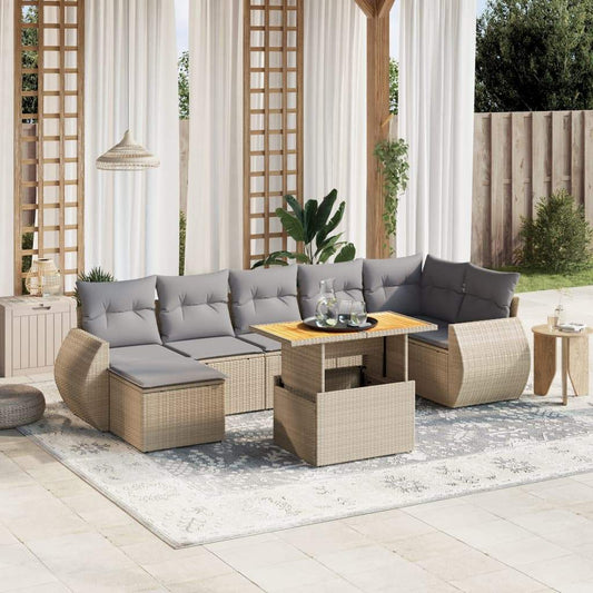 Set Divano da Giardino 8 pz con Cuscini Beige in Polyrattan - homemem39