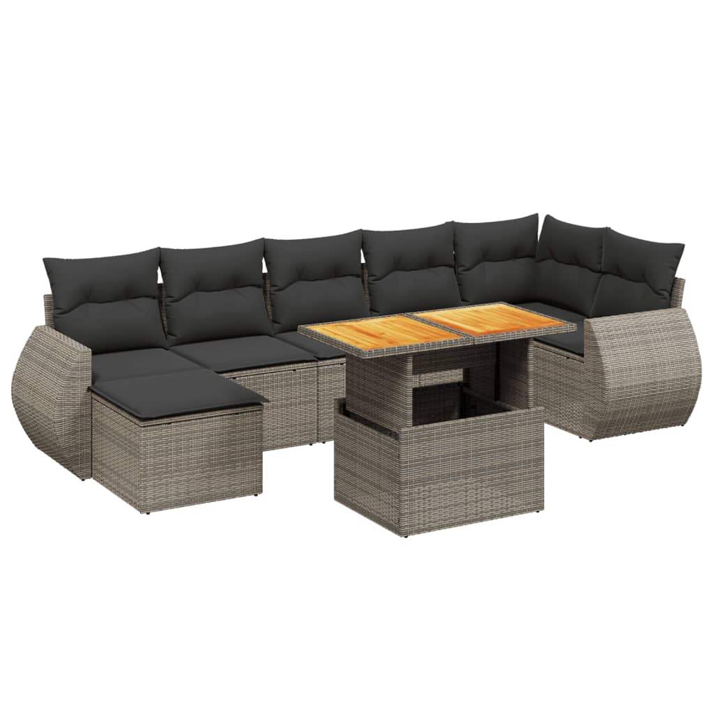 Set Divano da Giardino 8 pz con Cuscini Grigio in Polyrattan - homemem39