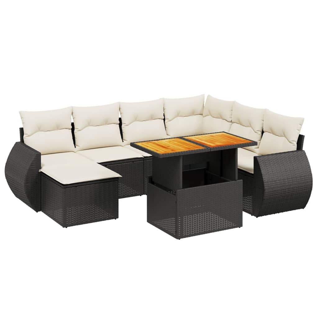 Set Divani da Giardino con Cuscini 8 pz Nero in Polyrattan - homemem39
