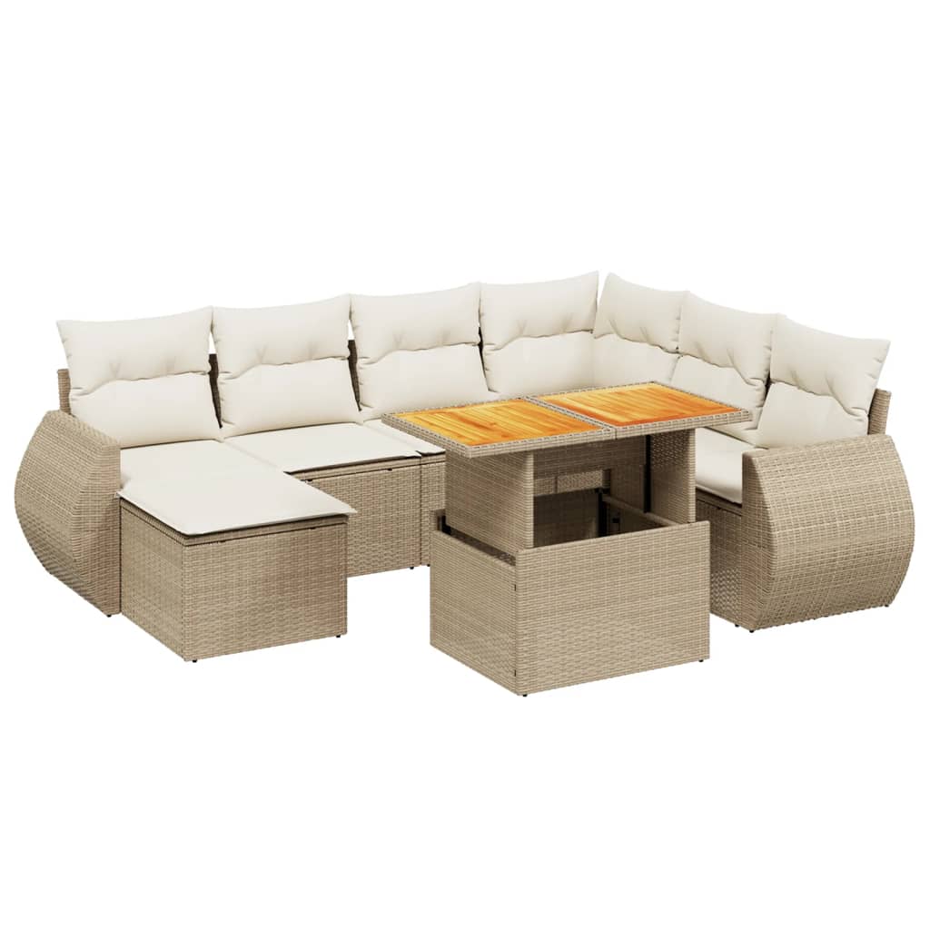 Set Divano da Giardino 8 pz con Cuscini Beige in Polyrattan