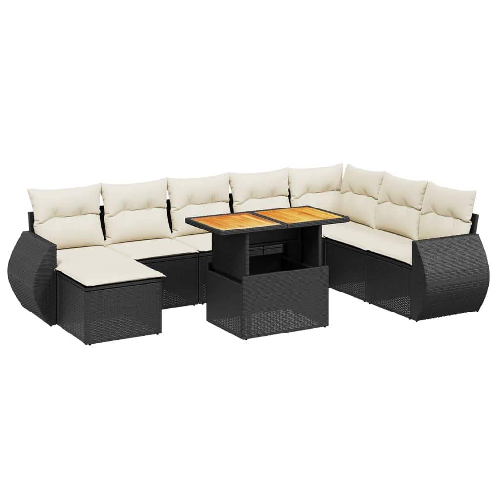Set Divani da Giardino 9 pz con Cuscini Nero in Polyrattan - homemem39