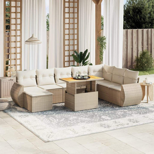 Set Divano da Giardino 9 pz con Cuscini Beige in Polyrattan - homemem39