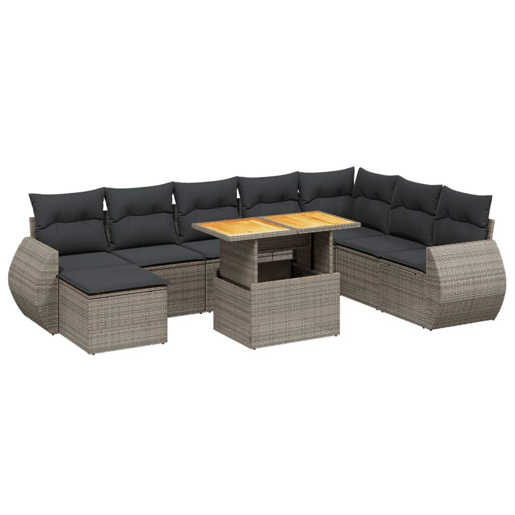 Set Divano da Giardino 9 pz con Cuscini Grigio in Polyrattan - homemem39
