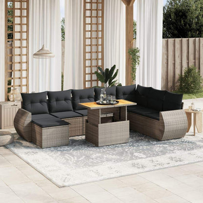 Set Divano da Giardino 9 pz con Cuscini Grigio in Polyrattan - homemem39