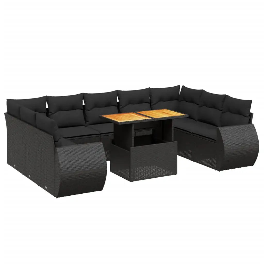 Set Divani da Giardino 10pz con Cuscini in Polyrattan Nero - homemem39