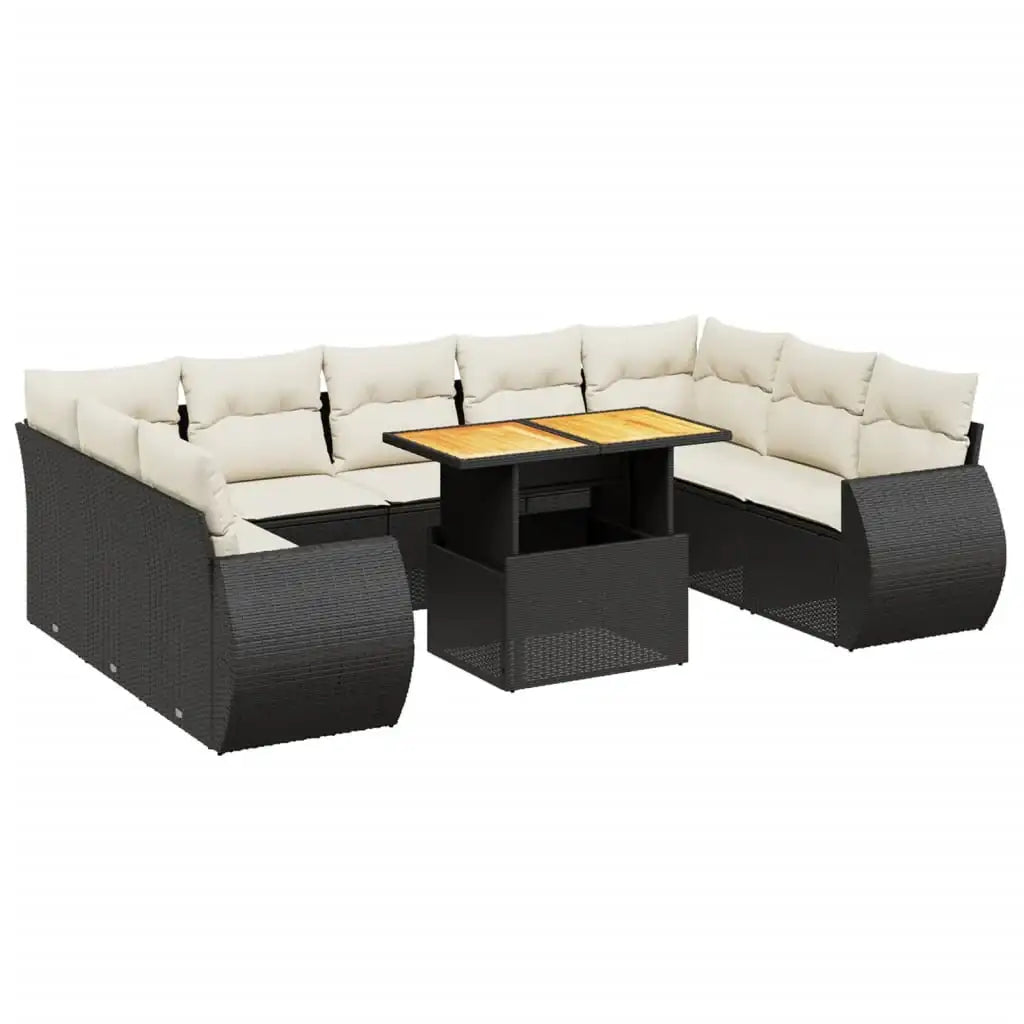 Set Divani da Giardino 10pz con Cuscini in Polyrattan Nero - homemem39