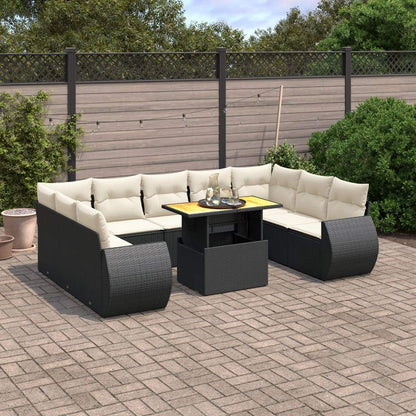 Set Divani da Giardino 10pz con Cuscini in Polyrattan Nero - homemem39
