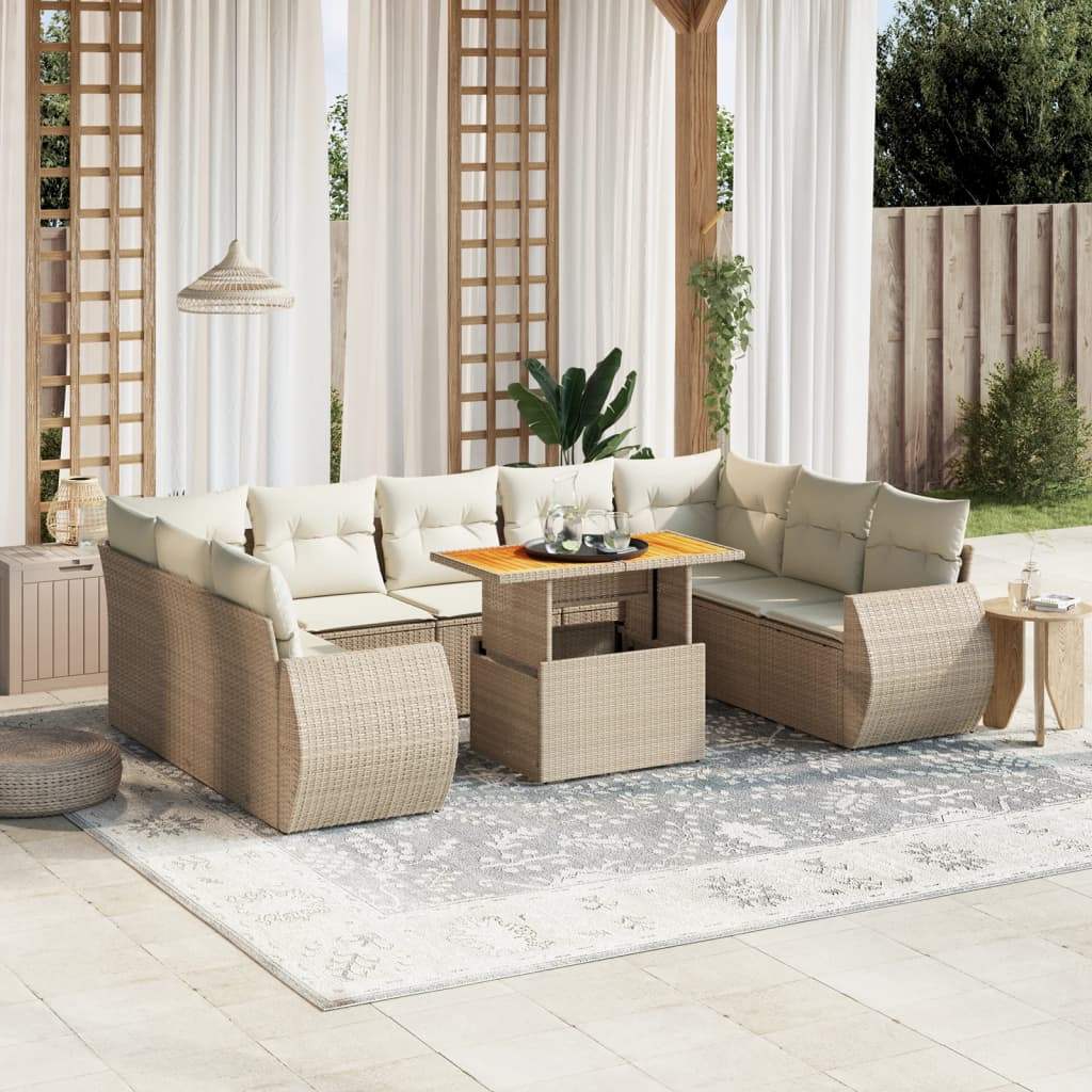 Set Divano da Giardino 10 pz con Cuscini Beige in Polyrattan - homemem39