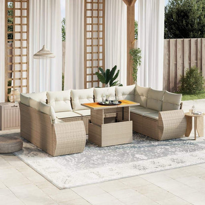 Set Divano da Giardino 10 pz con Cuscini Beige in Polyrattan - homemem39