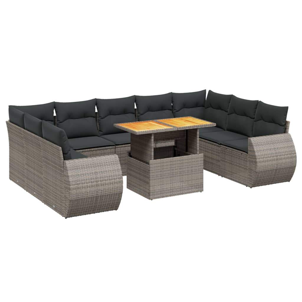 Set Divano da Giardino 10 pz con Cuscini Grigio in Polyrattan - homemem39