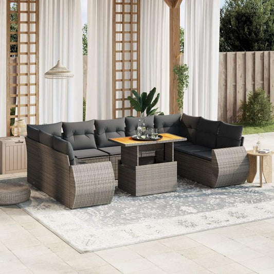 Set Divano da Giardino 10 pz con Cuscini Grigio in Polyrattan - homemem39