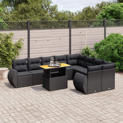 Set Divani da Giardino 10pz con Cuscini in Polyrattan Nero - homemem39