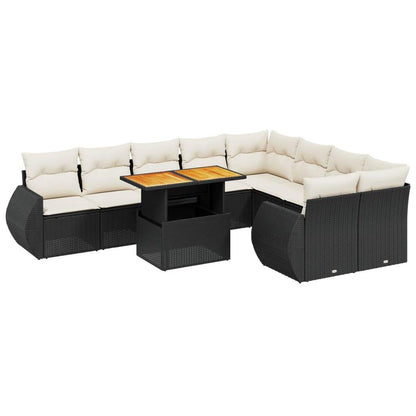 Set Divani da Giardino 10pz con Cuscini in Polyrattan Nero - homemem39