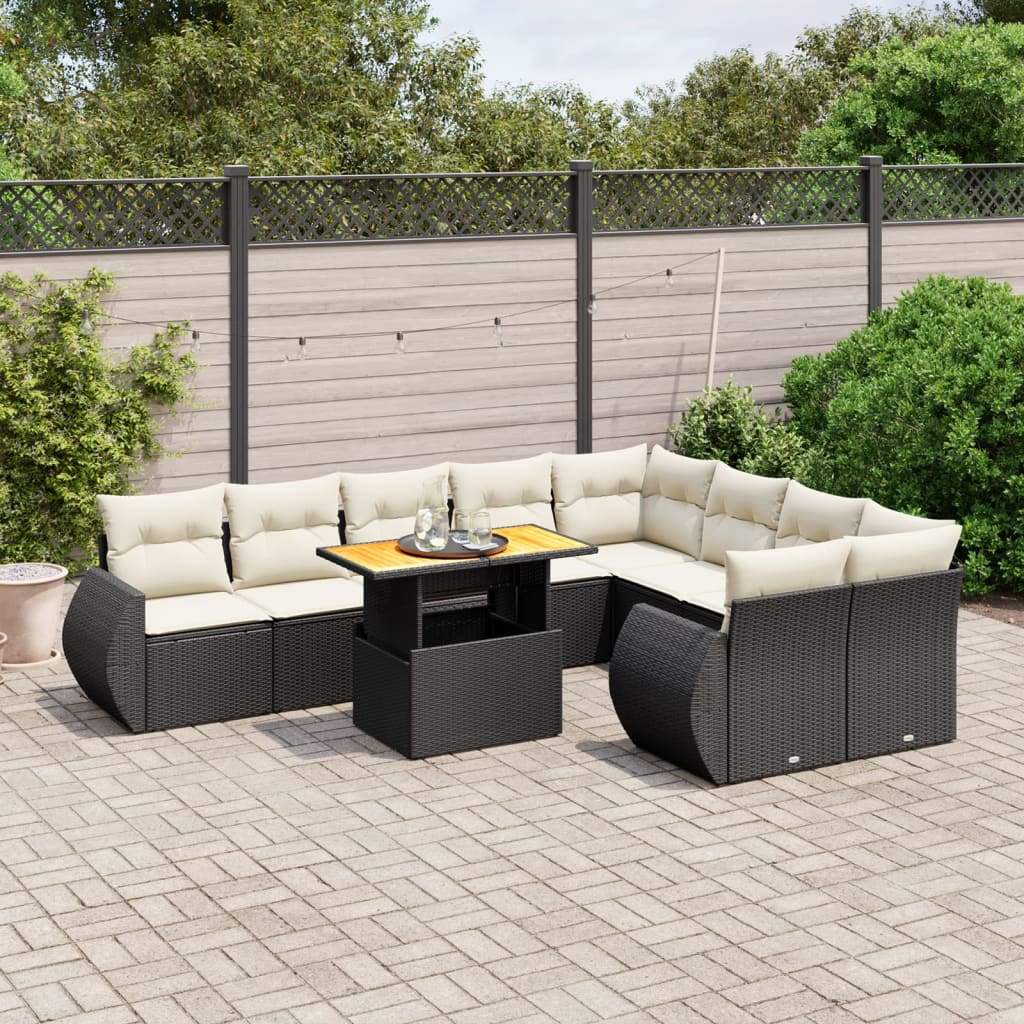 Set Divani da Giardino 10pz con Cuscini in Polyrattan Nero - homemem39
