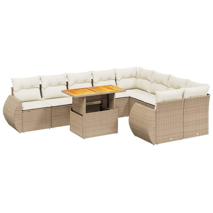 Set Divano da Giardino 10 pz con Cuscini Beige in Polyrattan - homemem39