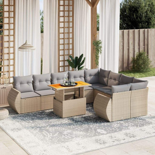 Set Divano da Giardino 10 pz con Cuscini Beige in Polyrattan - homemem39