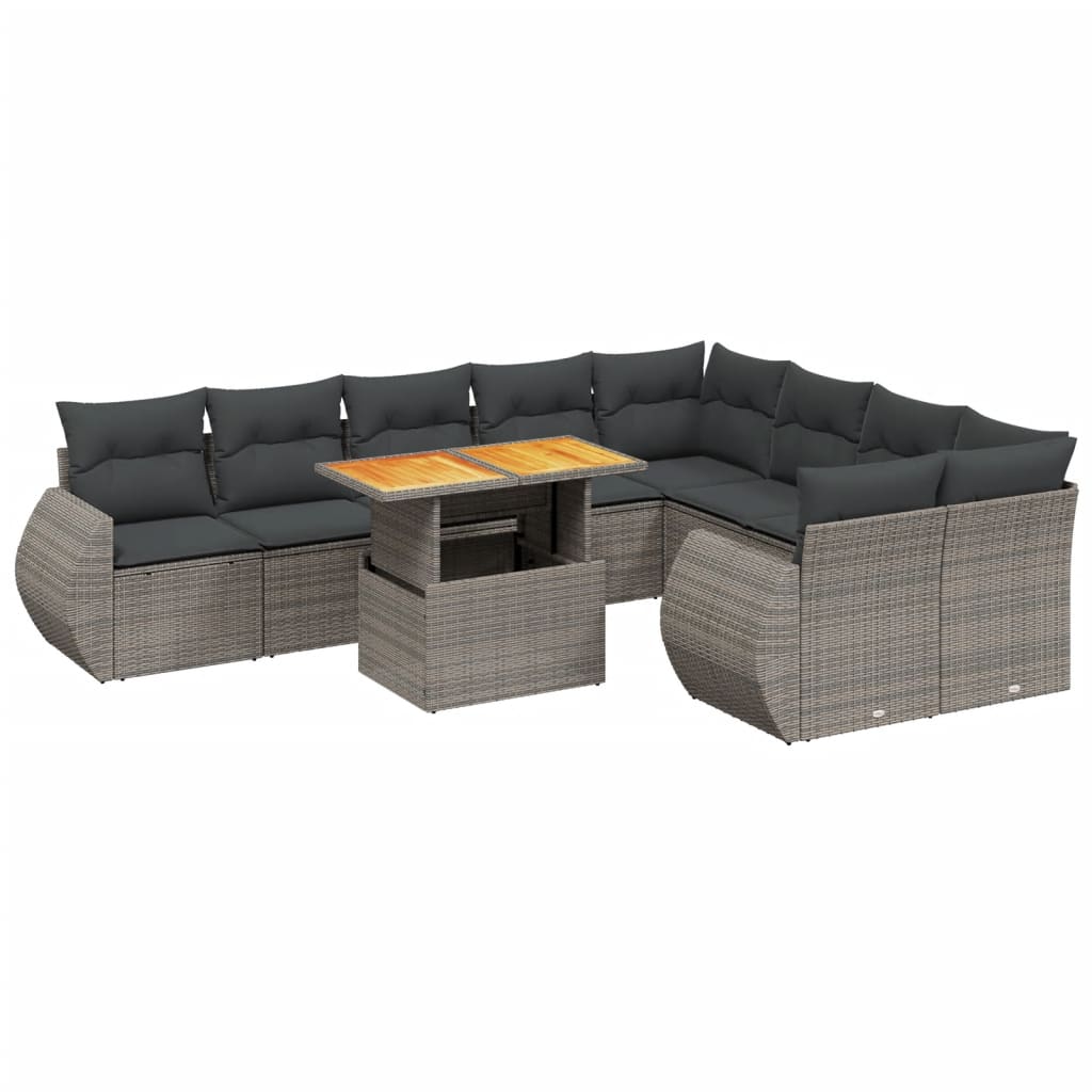 Set Divano da Giardino 10 pz con Cuscini Grigio in Polyrattan