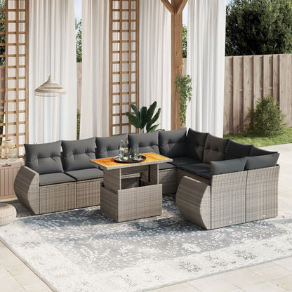 Set Divano da Giardino 10 pz con Cuscini Grigio in Polyrattan