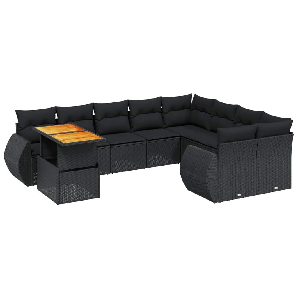 Set Divani da Giardino 10pz con Cuscini in Polyrattan Nero - homemem39