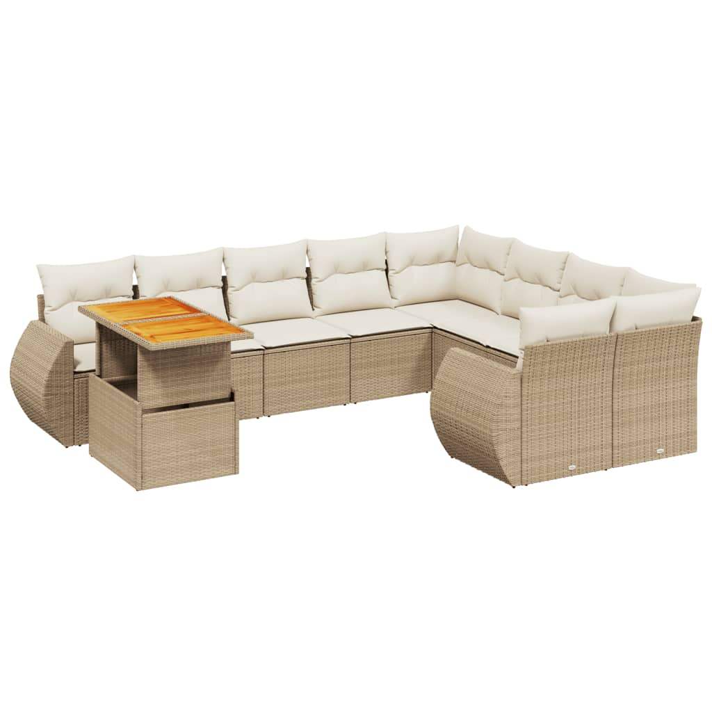 Set Divano da Giardino 10 pz con Cuscini Beige in Polyrattan - homemem39