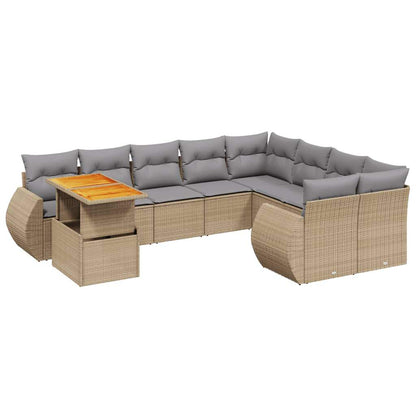 Set Divano da Giardino 10 pz con Cuscini Beige in Polyrattan - homemem39