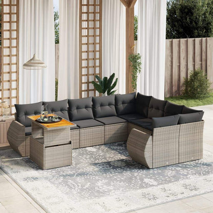 Set Divano da Giardino 10 pz con Cuscini Grigio in Polyrattan - homemem39