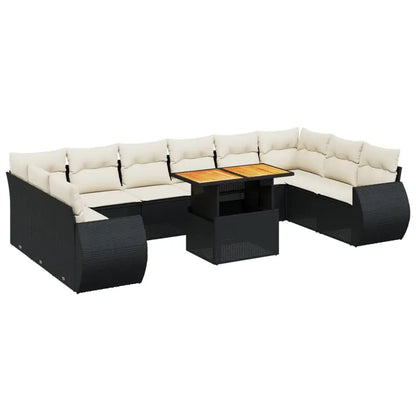 Set Divani da Giardino 11 pz con Cuscini in Polyrattan Nero - homemem39
