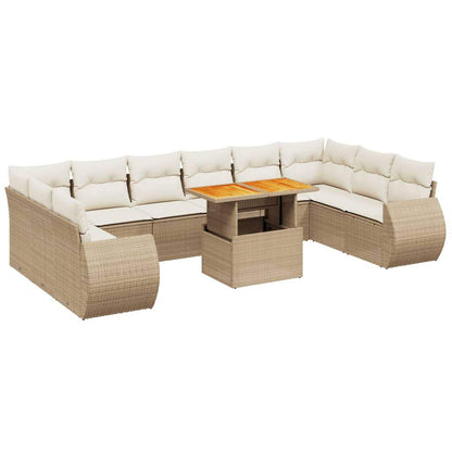 Set Divani da Giardino 11 pz con Cuscini Beige in Polyrattan - homemem39