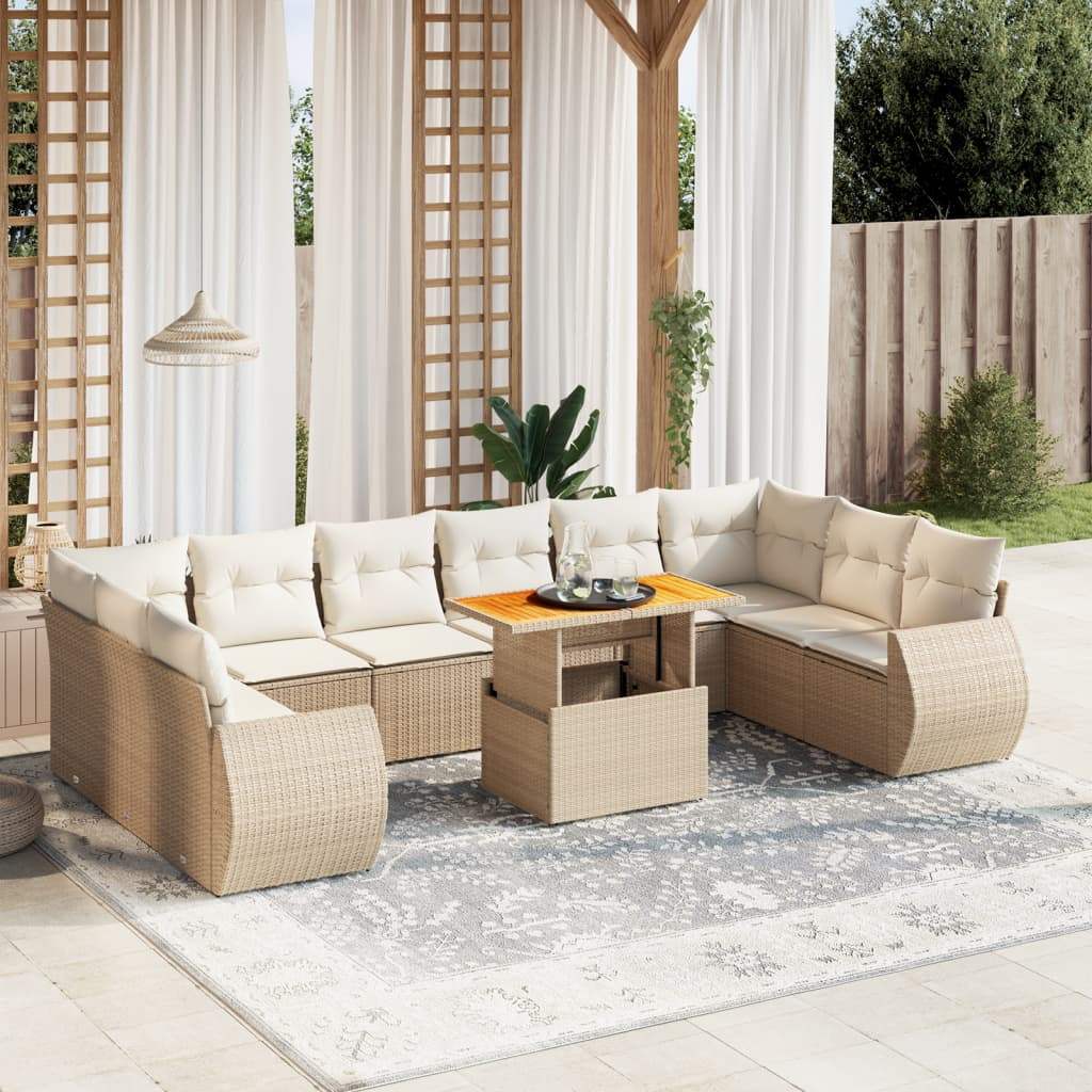 Set Divani da Giardino 11 pz con Cuscini Beige in Polyrattan - homemem39