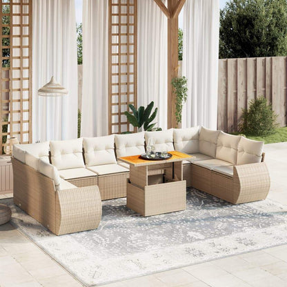 Set Divani da Giardino 11 pz con Cuscini Beige in Polyrattan - homemem39