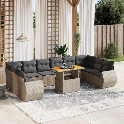 Set Divani da Giardino 11 pz con Cuscini in Polyrattan Grigio - homemem39