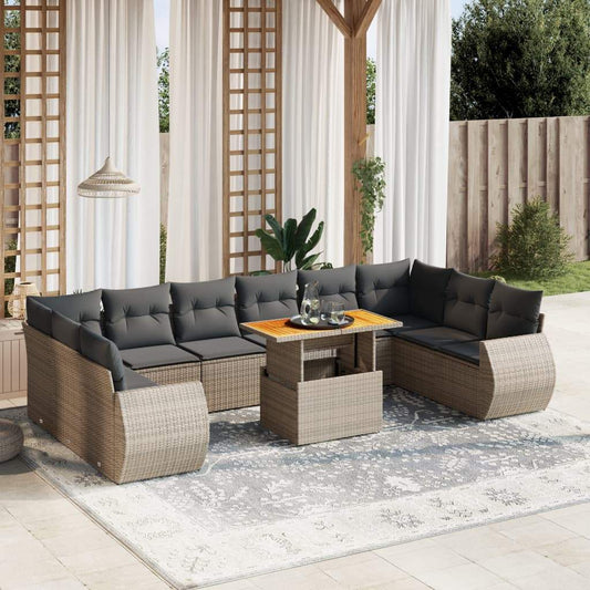 Set Divani da Giardino 11 pz con Cuscini in Polyrattan Grigio - homemem39