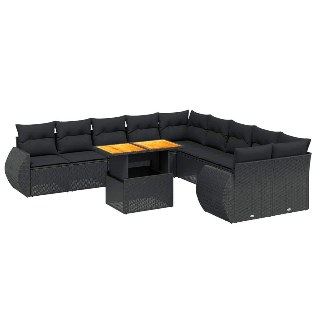 Set Divani da Giardino 11 pz con Cuscini in Polyrattan Nero - homemem39