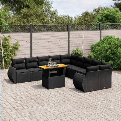 Set Divani da Giardino 11 pz con Cuscini in Polyrattan Nero - homemem39