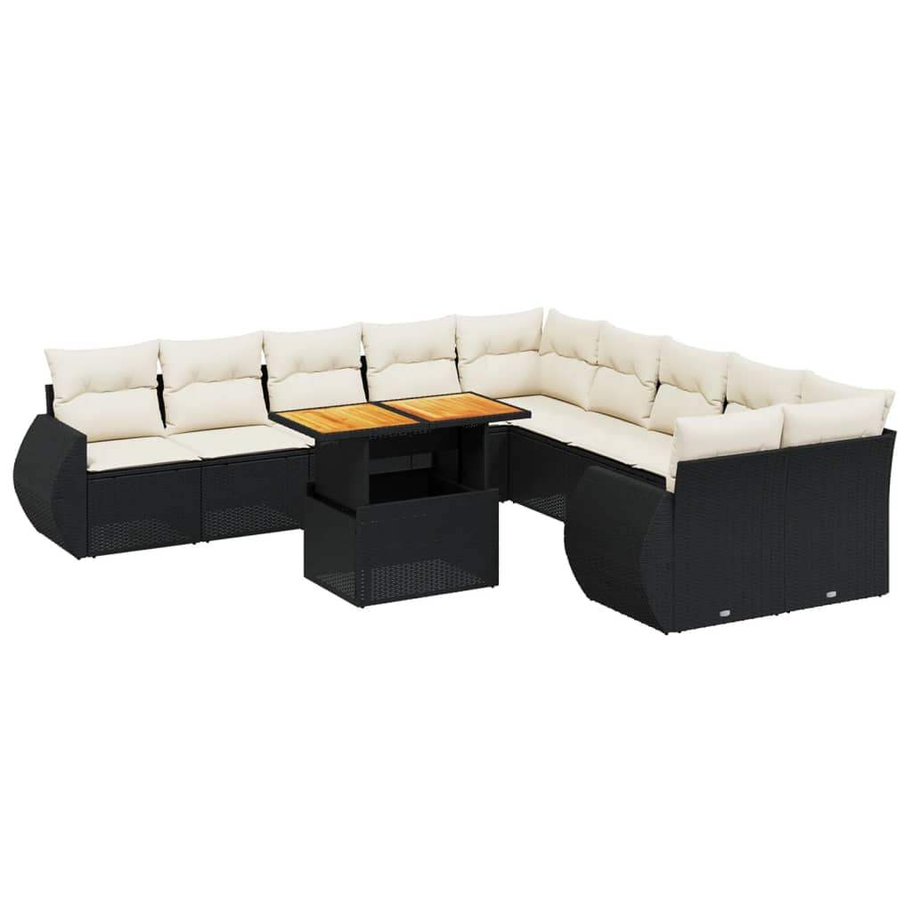 Set Divani da Giardino 11 pz con Cuscini in Polyrattan Nero - homemem39
