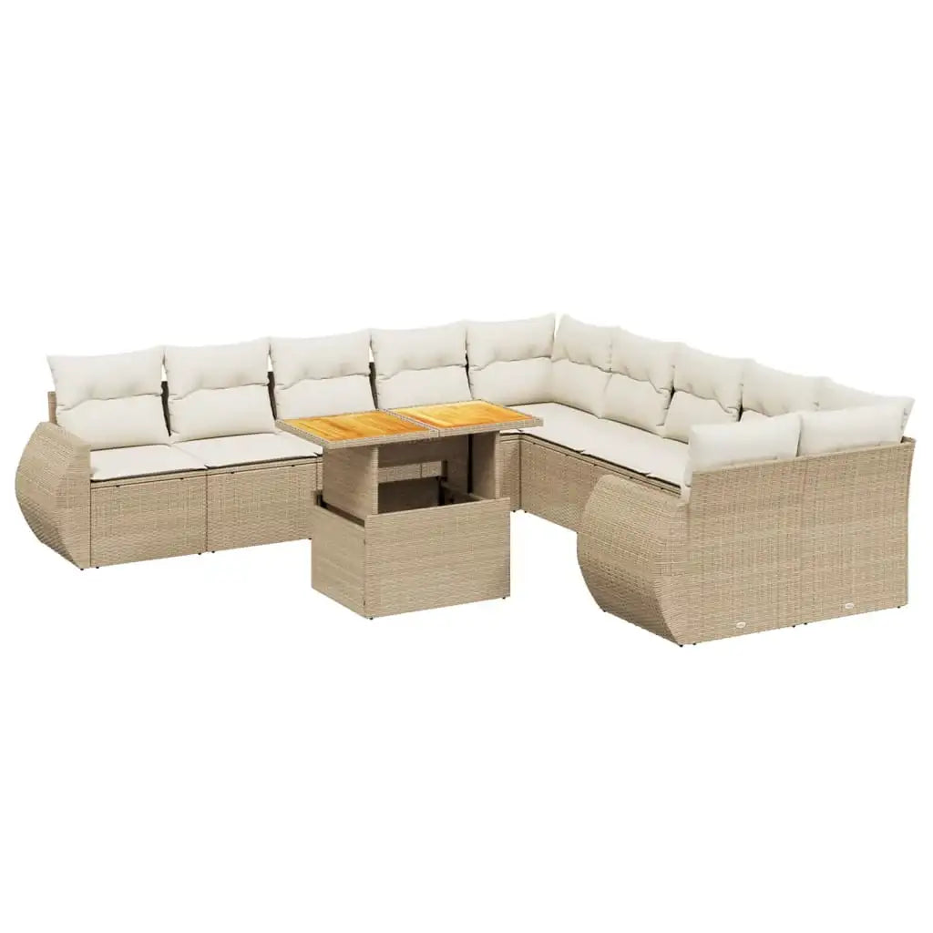 Set Divani da Giardino 11 pz con Cuscini Beige in Polyrattan - homemem39