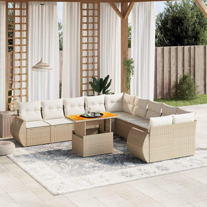 Set Divani da Giardino 11 pz con Cuscini Beige in Polyrattan - homemem39