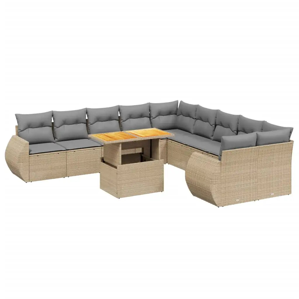 Set Divani da Giardino 11 pz con Cuscini Beige in Polyrattan - homemem39