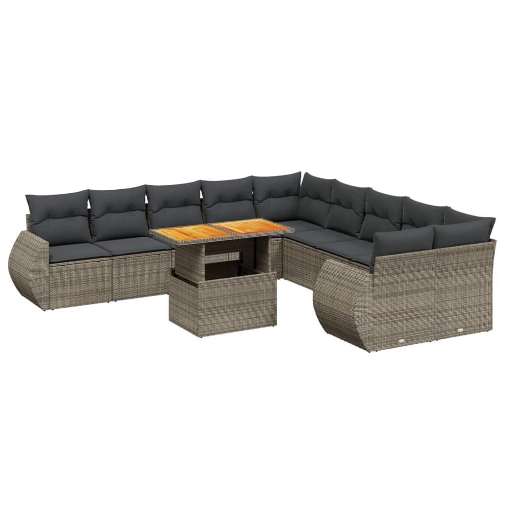 Set Divani da Giardino 11 pz con Cuscini in Polyrattan Grigio - homemem39