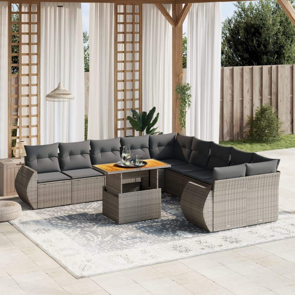 Set Divani da Giardino 11 pz con Cuscini in Polyrattan Grigio - homemem39