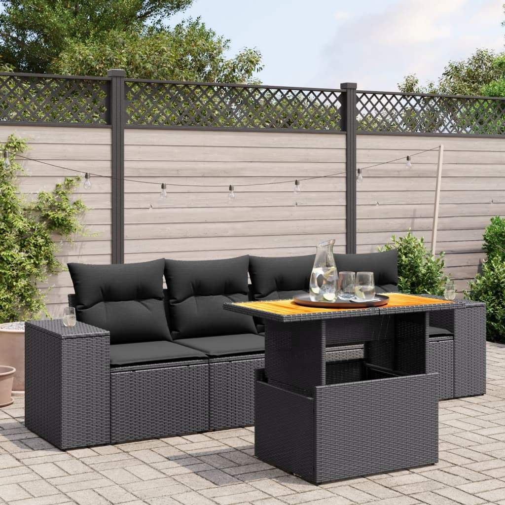 Set Divani da Giardino 5 pz con Cuscini in Polyrattan Nero - homemem39