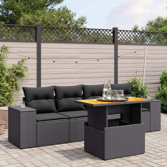 Set Divani da Giardino 5 pz con Cuscini in Polyrattan Nero - homemem39