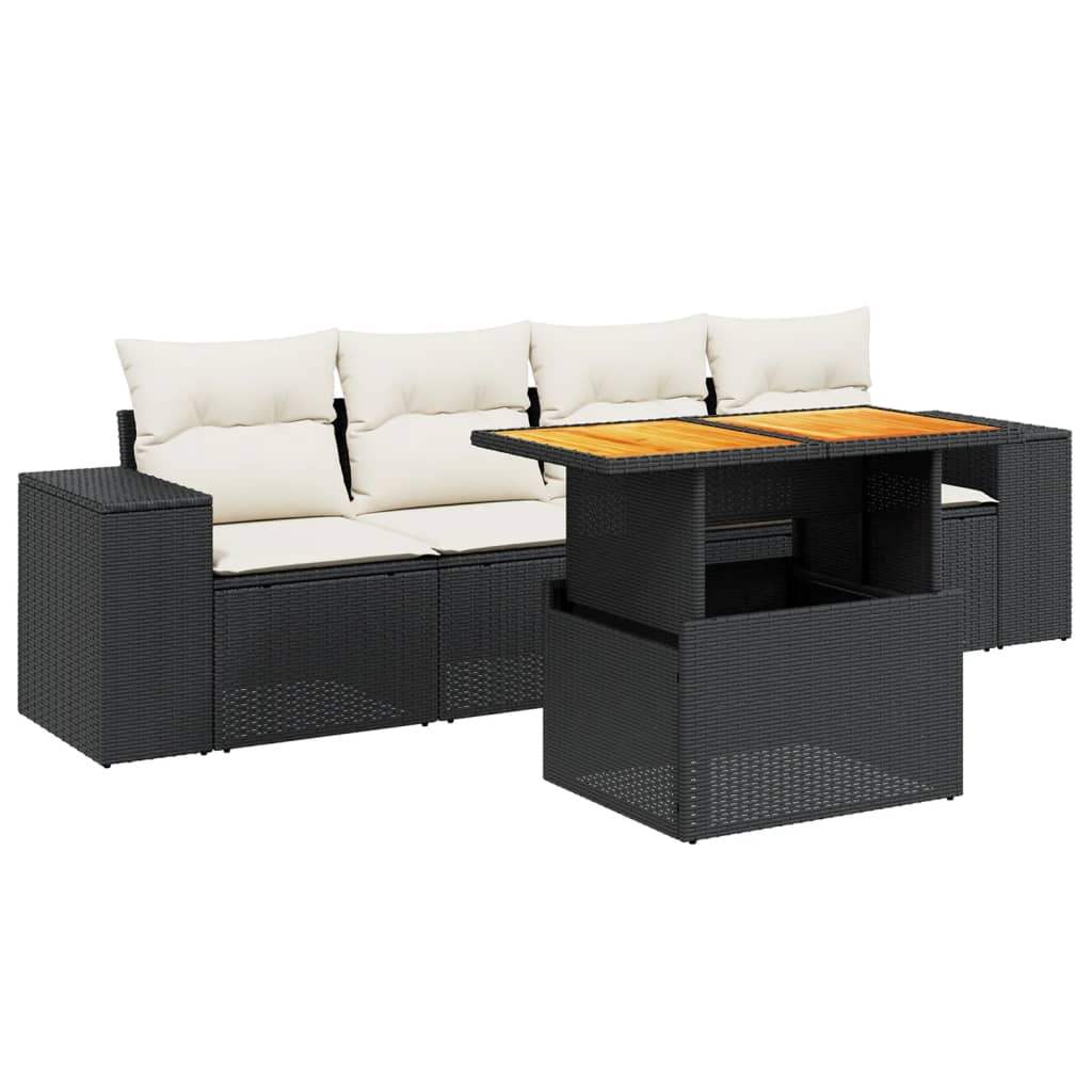 Set Divani da Giardino 5 pz con Cuscini in Polyrattan Nero - homemem39